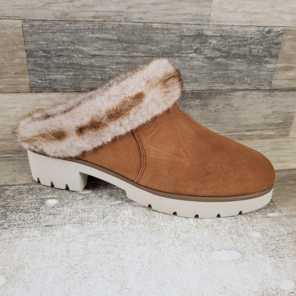 Blondo Karoline Womens Waterproof Clog Sz 9.5 M Tan Suede Faux-Fur Slip On